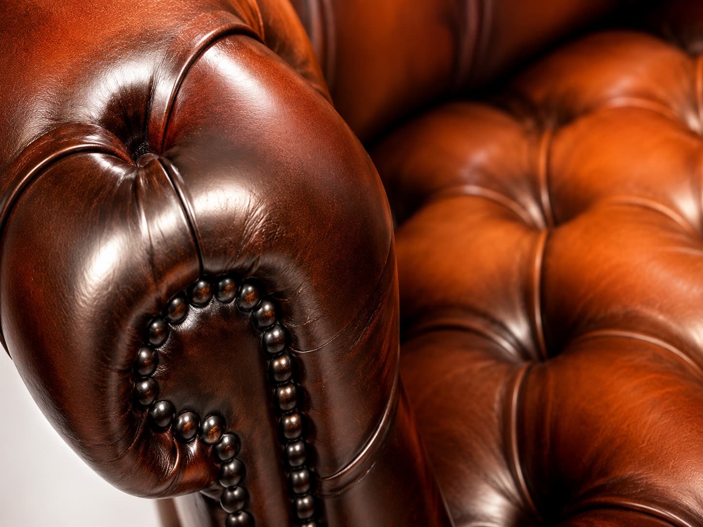 Close-up of leather upholstery stitching and finish detail